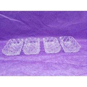 Set Lot of 4 (Four) VTG MCM Clear Cut Glass Diamond Pattern Individual Ashtrays